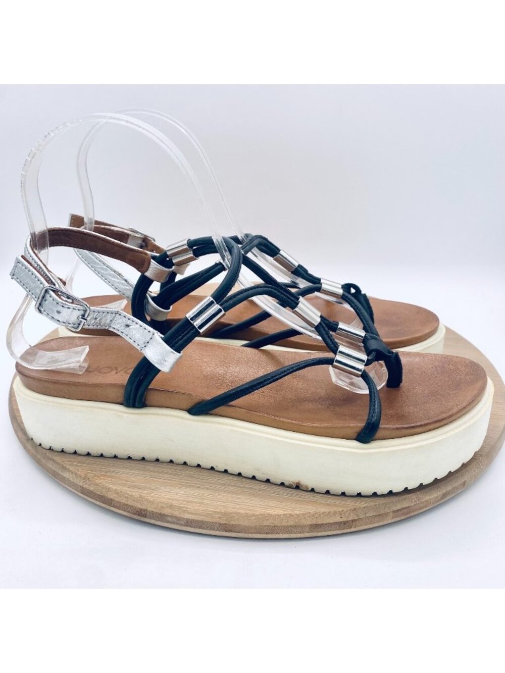 Inuovo Sandals Womens 6 36 Black Leather Slingback Platforme Peep Preppy